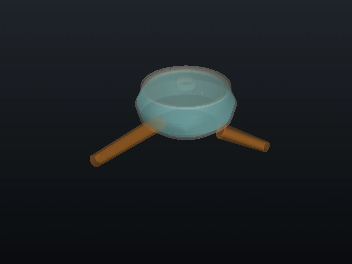 Transparent CAD inspection view showing the kyusu liquid cavity and handle relationship